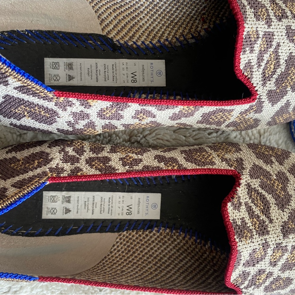 Rothy's Mocha Spot Pattern Flats with Red and Blue Accents - Picture 5 of 8